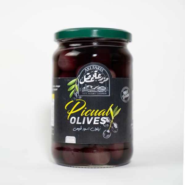Natural black pickled picol olives 650 gm