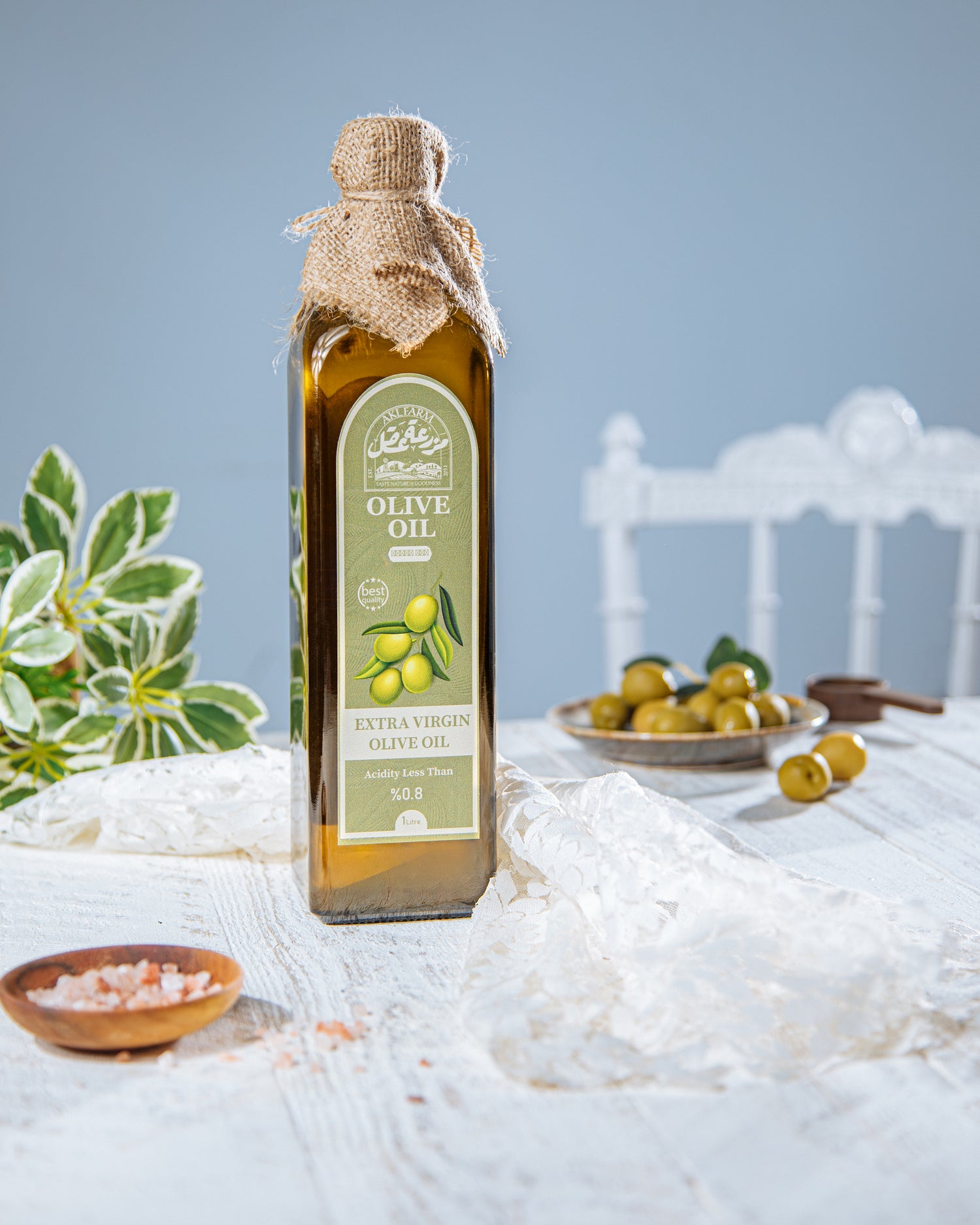 زيت زيتون بكر ممتاز معصور على البارد – 1 لتر – زجاج – حموضة أقل من ‎0.8%‎ | مزرعة عقل